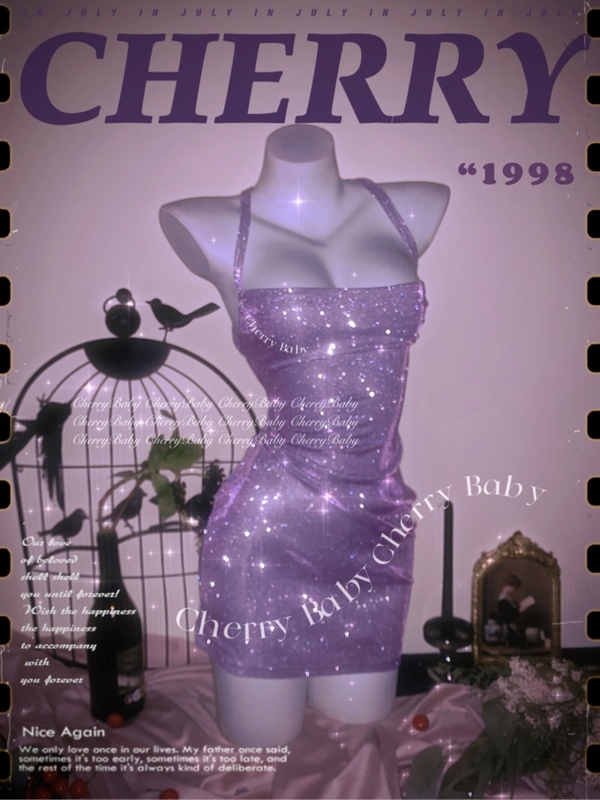 【Brilliant Night】Bulingbuling Spaghetti Strap Dress Nightclub Slim-Fit Elegant Short Skirt (Will Shed Glitter)