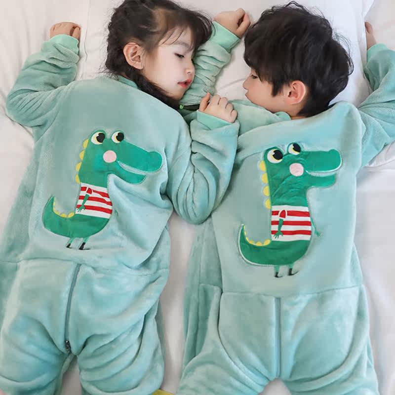 Children's pajamas autumn and winter children's one-piece pajamas thickened coral fleece boys and girls pajamas cartoon flannel pajamas