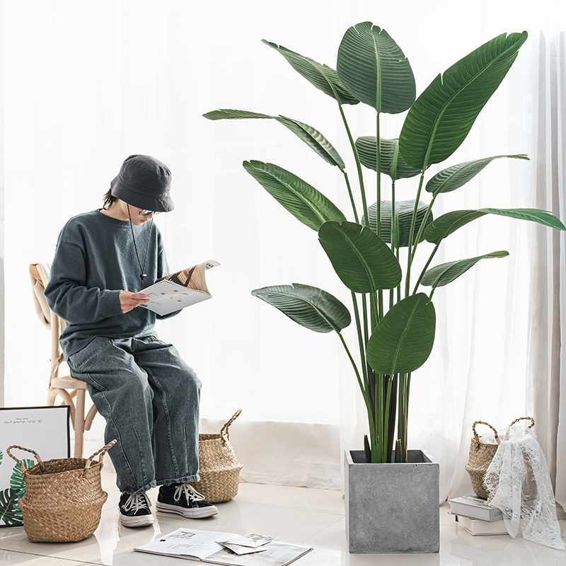 Simulated Green Plant Bird of Paradise Ornament, Fake Plant, Large High-End Light Luxury Decoration, Indoor Living Room, Simulated Floor-Standing Potted Plant
