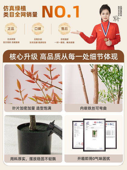 Simulated Green Plant, Nandina Bamboo, High-End Indoor Living Room, Large Luxury Imitation Flower Plant, Floor-Standing Decoration Next to the Sofa