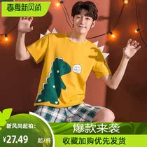 Finten Summer Pyjamas Men Short Sleeve Shorts Cartoon Teenagers Cotton students Big code Thin Family Residence Suit Suit