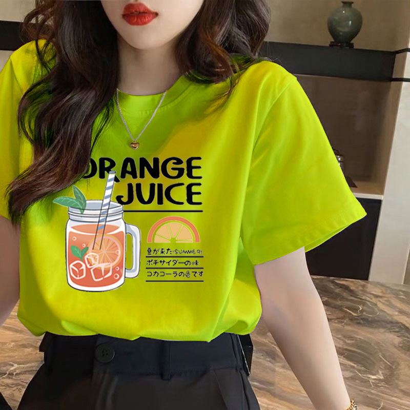 Fluorescent Green Short-Sleeved T-Shirt for Women, Round Neck, Pure Cotton, 2026 Summer New Style, European Style, Fashionable, Regular Shoulder, Student Top, Versatile Fluorescent Green Short-Sleeved T-Shirt for Women, Round Neck, Pure Cotton, 2026 Summer New Style, European Style, Fashionable, Regular Shoulder, Student Top, Versatile
