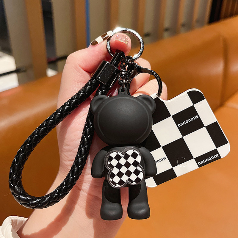 Turn around space bear keychain couple net red key pendant cartoon exquisite female key chain male car key ring