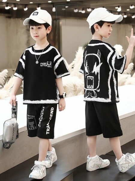 Children's Clothing Boys Summer Suit 2025 Little Boy Summer Short Sleeve Two-piece Set Medium Large Kids Gym Clothes Handsome
