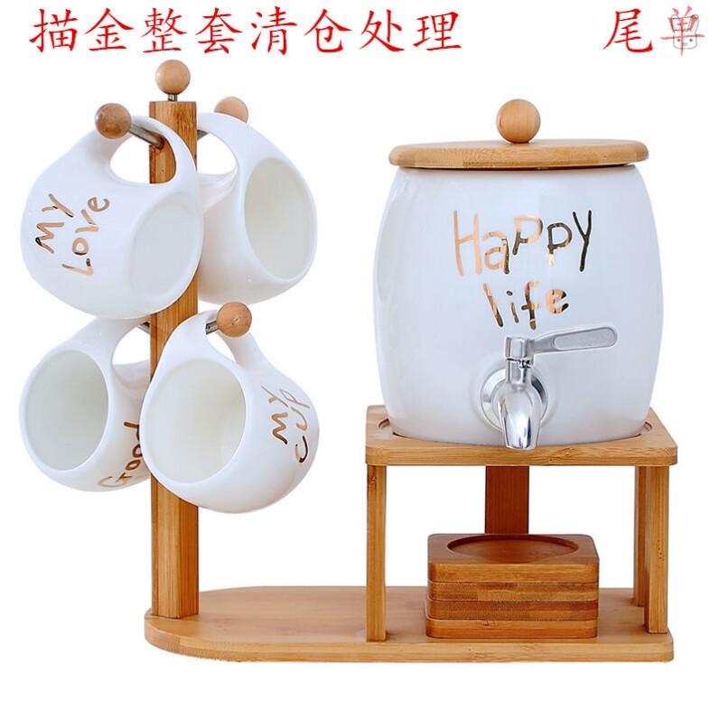 Ceramic cold kettle with faucet cold kettle old-fashioned retro household tea heat-resistant high temperature white large-capacity bottle set