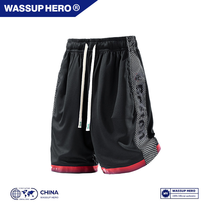 Американские баскетбольные шорты WASSUP HERO, летние мужские и женские спортивные брюки с пятиточечной строчкой контрастного цвета и сетчатыми отверстиями для бега Изображение 1