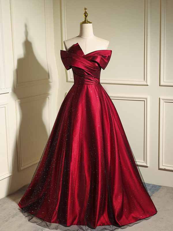Bridal Toast Dress Plus Size Off-Shoulder Satin High-End Red Host Evening Dress 2025 New Wedding Dress