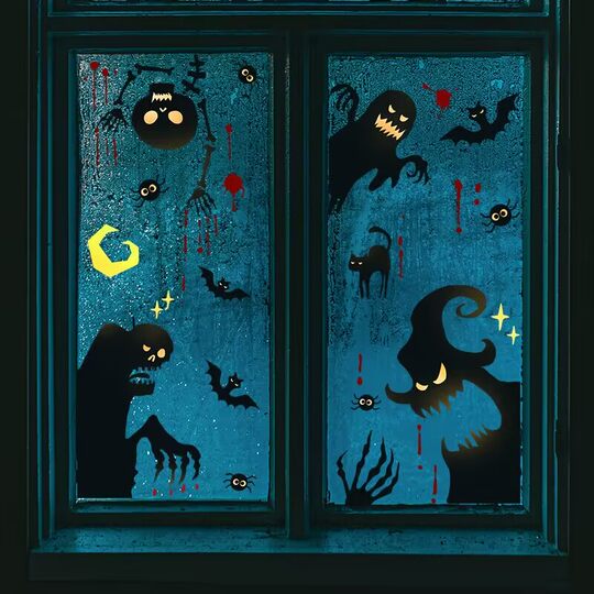 Halloween Decorative Glass Stickers Window Decals Wall Door Decoration Home Horror Window Static Wall Stickers Window Decorations