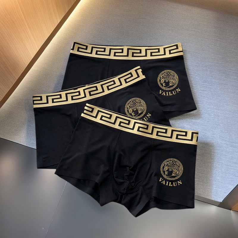 Trendy Brand Men's Underwear Ice Silk Modal Large Size Men's Printed Antibacterial Briefs with Gold Trim Boxer Shorts