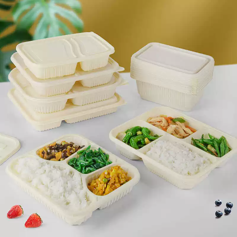 Упаковочная коробка одноразовая на основе крахмала из кукурузной муки для экодружелестной доставки пищи фаст-фуд ланч-бокс