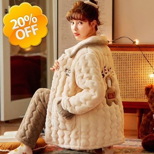 Small Pyjamas 150cm Autumn Winter Ladies Triple Clip Cotton Thickened Coral Flannel Cartoon Outwear Home Suit