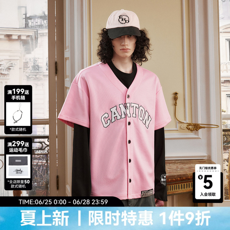 Sfnt Goat City Guangzhou Sports Mesh Goat Patch Embroidered Baseball Short-Sleeve Shirt American Retro