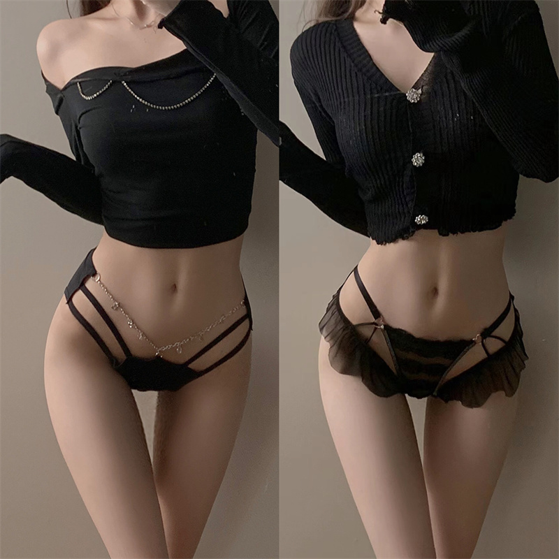 4-Pack of High-Looking, Sexy, Hot and Pure Black Series Briefs for Girls, Low-Waisted, Breathable and Traceless Underwear
