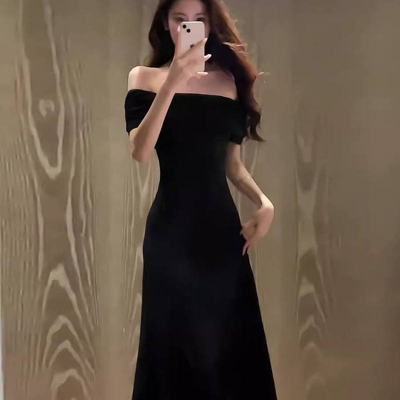 Elegant and Sexy Off-Shoulder Short-Sleeve Dress for Women, 2025 Summer New Slim-Fit One-Shoulder Long Dress