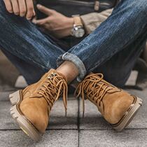 Tide brand British high-help Martin boots mens gear boots Joker leather plus velvet snow boots thick bottom Combat Desert Shoes