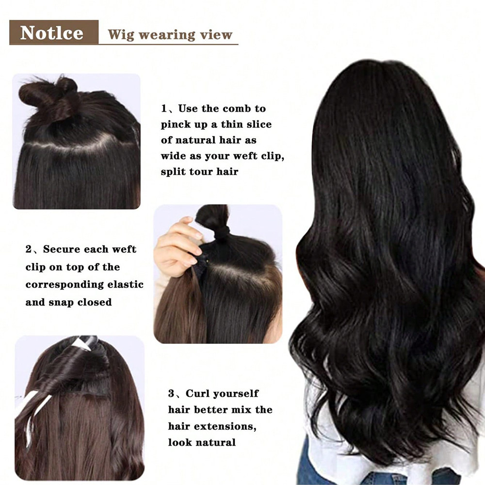 Показать Парики 7pcs set wavy curly full head hair extensions dark black wig OTHER