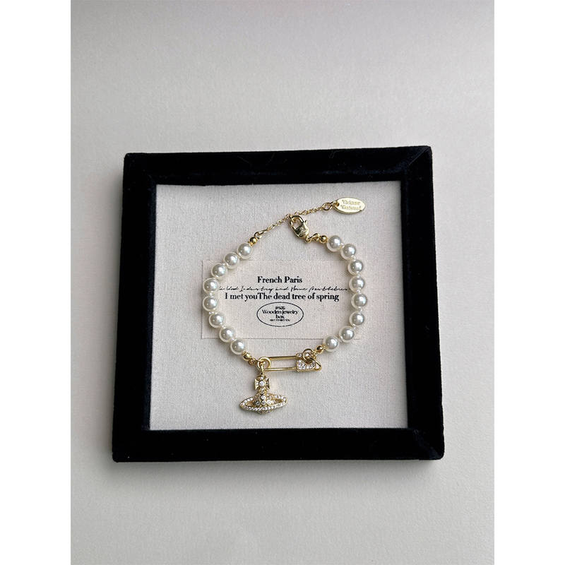 Hermei Saturn Paperclip Empress Pearl Bracelet Women's Classic Rhinestone Planet Pendant Jewelry
