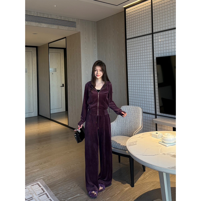 Jnnlh Studio【Warm Velvet】Luxurious Purple! 280g Velvet! Purple Velvet Autumn and Winter Suit