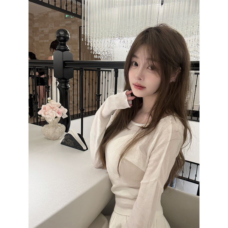 Jnnlh【Blank Love Letter】Tencel Wool! Pure White, Off-Shoulder, Casual, Slim-Fit, Two-Way Knit Top