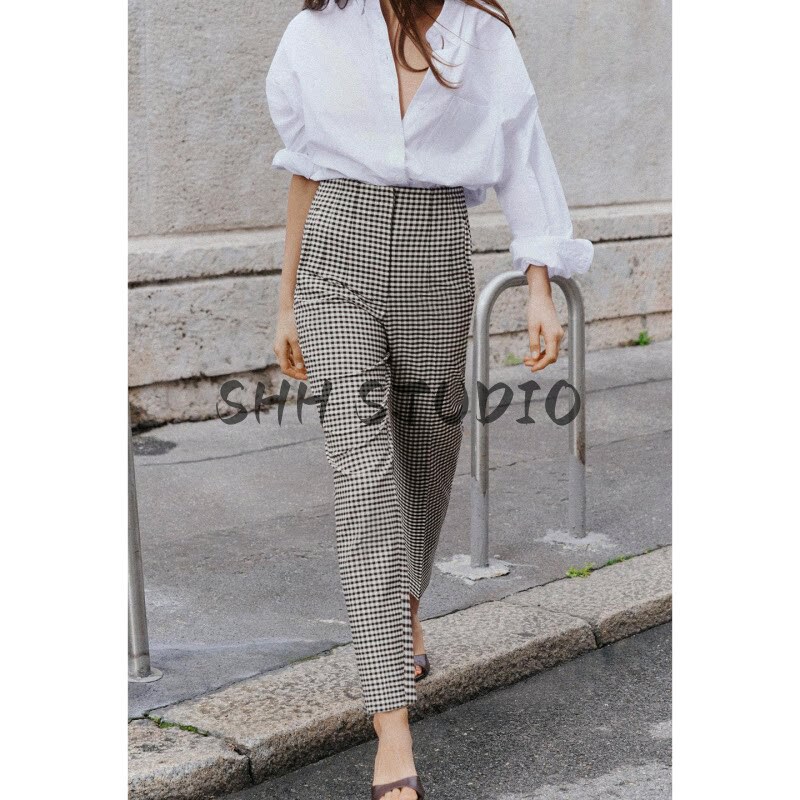 Za Original Spring and Summer Women's Casual Style Zippered Printed High-Waisted Ankle-Length Pants with Visible Stitching Decoration 1478731