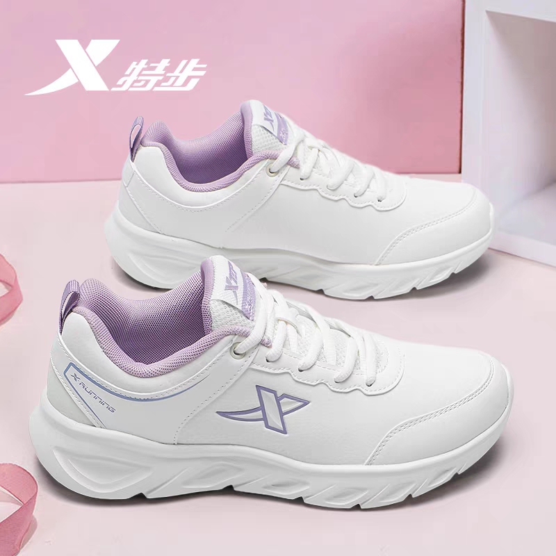 Xtep Women's Shoes Spring White Sneakers 2026 Leather Waterproof Casual Running Shoes Mesh Breathable Sports Shoes for Women