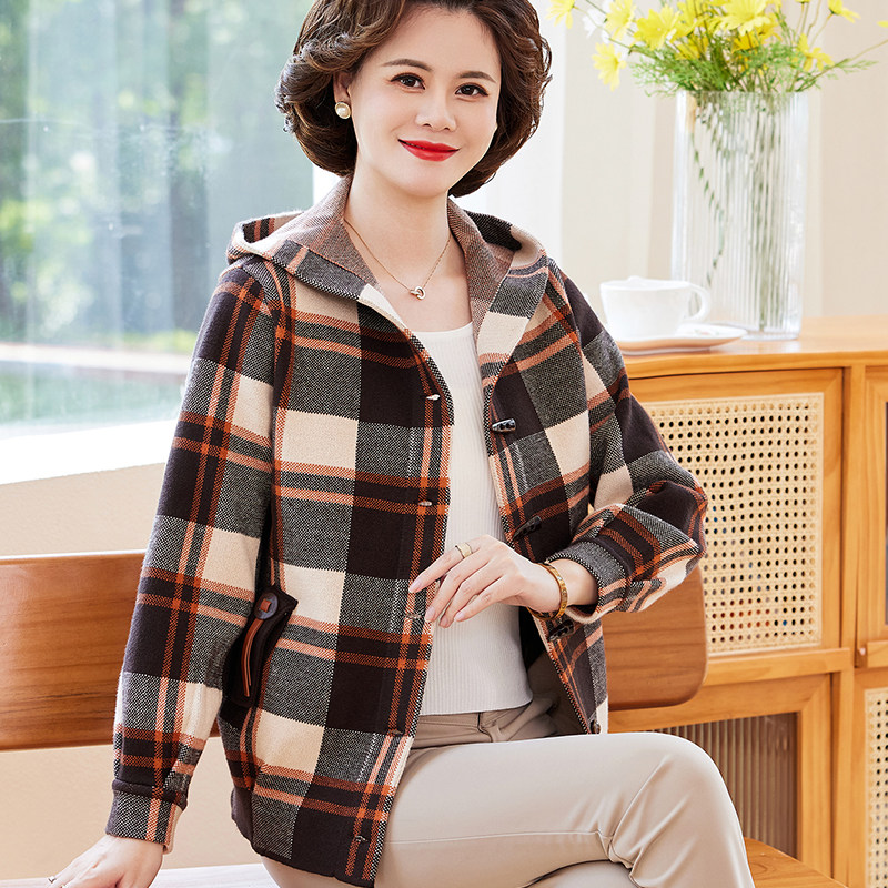 2023 new Mom autumn clothes knit cardiovert jacket 40 years 50 mid aged woman Spring and autumn foreign air Lianhood clothes-Taobao