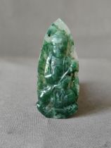 Dushan jade from the 1960s old daytime blue material on ice hollowed out Guanyin icy and smooth pure green color