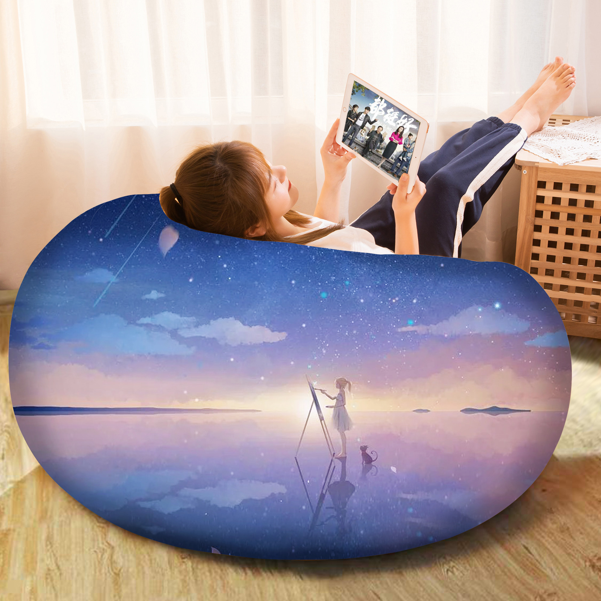 Lazy sofa can lie down can sleep bean bag children's reclining chair net red cartoon household small apartment reclining balcony tatami