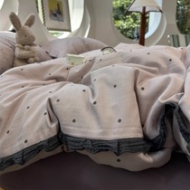 Taro mud Bobo) ins Korean taro mud purple polka dot mother and baby double-layer yarn pure cotton edge four-piece cotton dormitory set