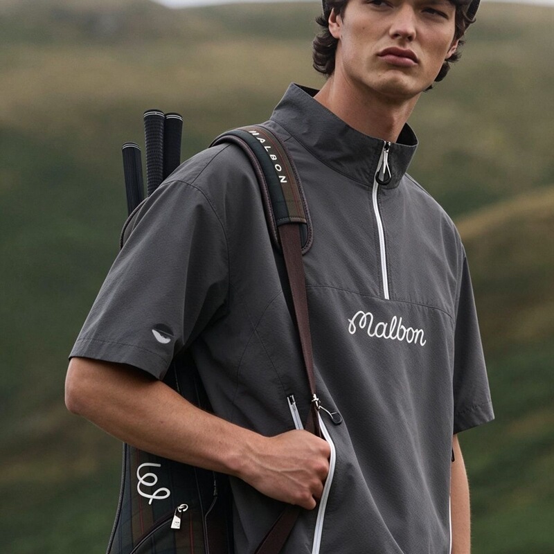 26 Men's Malbon Golf Quick-Drying Suit Breathable Stand-Up Collar Short-Sleeved Shorts Summer Golf Sun Protection Sportswear