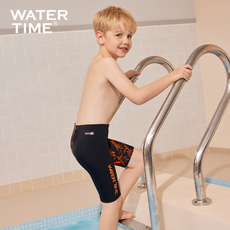 WaterTime 儿童泳裤男童中大童专业训练比赛竞速五分速干抗氯泳装