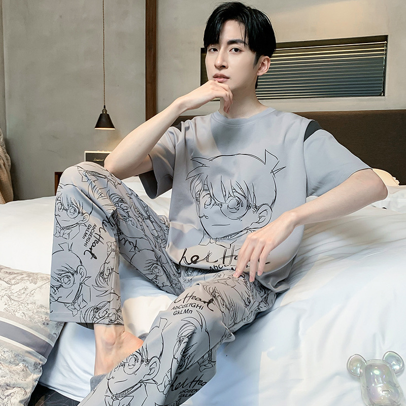 Pure Cotton Pajamas for Men 2026 New Summer Style Pure Cotton Short-Sleeved Long Pants Thin Style Autumn Large Size Cartoon