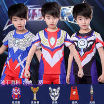 Six-Year Ultraman Clothes Childrens Cero Tiga Short Sleeve T-Shirt Boys Sports Quick-Drying Suit Cos Clothing Performance Clothes