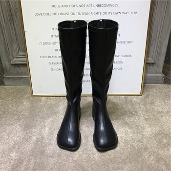 South Korea's Dongdaemun 2024 Autumn and Winter New Square-Toe Retro Flat Elastic High Boots British Style Riding Boots