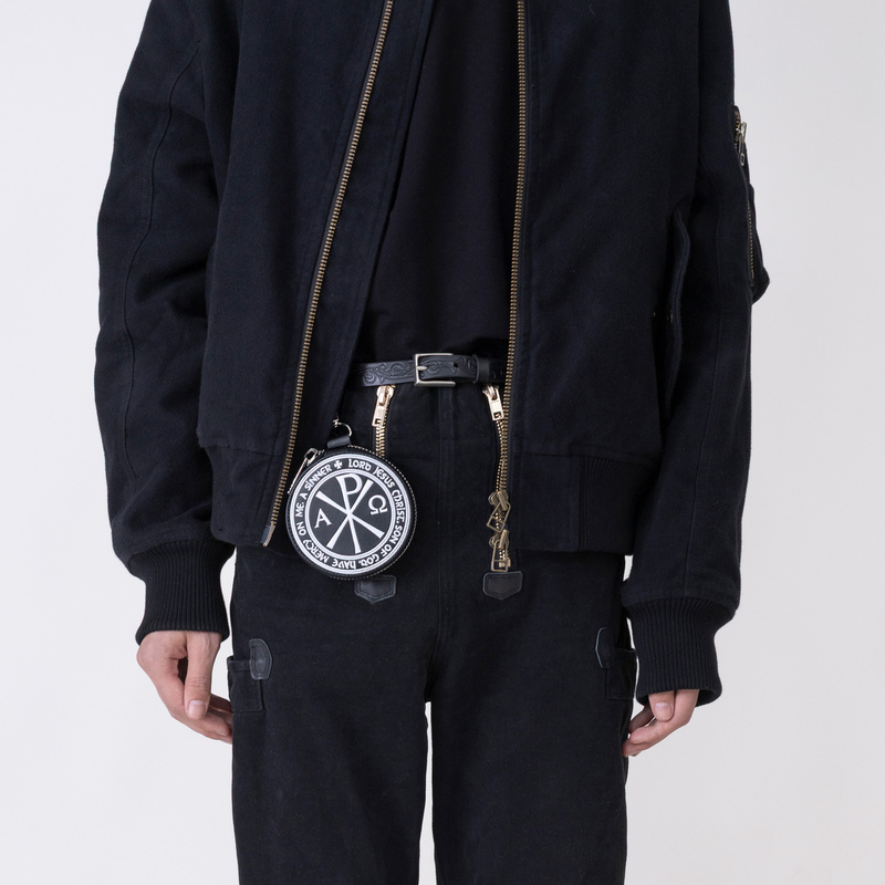 Redrinse'Guangdi' Crazy Horse Leather Heavy Embroidery Zipper Waist Pendant Keychain Coin Purse Bag