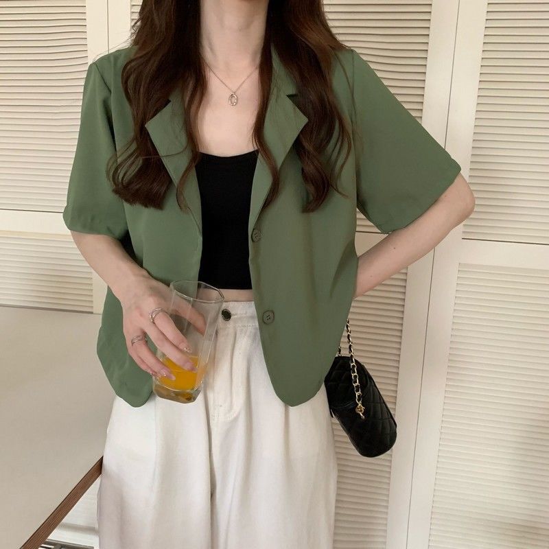 Green Blazer, Trendy Short Jacket, Spring/Summer Shirt, Women's Short Casual Jacket, Stylish Versatile Top