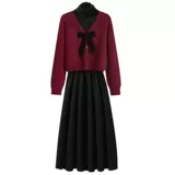 Милый осенний комплект, красный свитер, трикотажное платье, большой размер