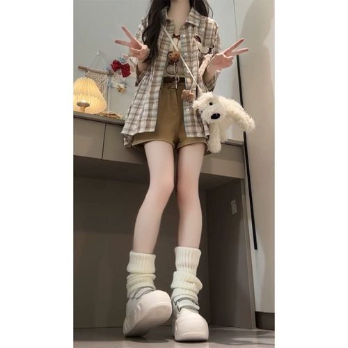 Летняя универсальная рубашка, шорты, комплект, в корейском стиле, эффект подтяжки, по фигуре, 3 предмета