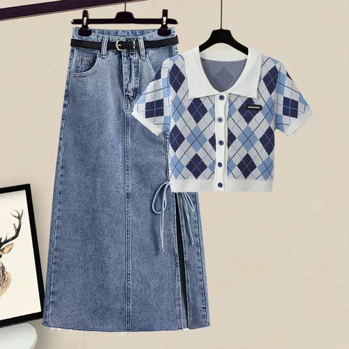 Летнее костюм большой зрелый стиль 2024 Новый жир MM в стиле Гонконга Алмаз Поло кардиган