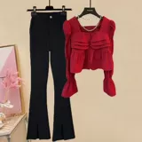 Комплект, модный фонарь, рубашка, большой размер, осенний, коллекция 2022, подходит для полных девушек, в западном стиле