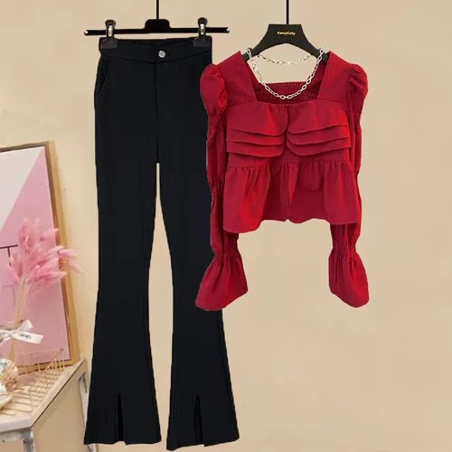 Комплект, модный фонарь, рубашка, большой размер, осенний, коллекция 2022, подходит для полных девушек, в западном стиле