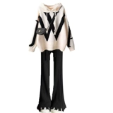 Осенний трикотажный свитер с капюшоном, штаны, комплект, большой размер, подходит для полных девушек