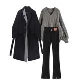 Зимний комплект, плащ, свитер, джинсы, большой размер, коллекция 2023, средней длины, 3 предмета