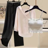 Комплект, лонгслив для отдыха с капюшоном, жилет, штаны, большой размер, осенний, коллекция 2022, 3 предмета