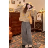 Зимняя ретро толстовка с капюшоном для отдыха, комплект, в корейском стиле