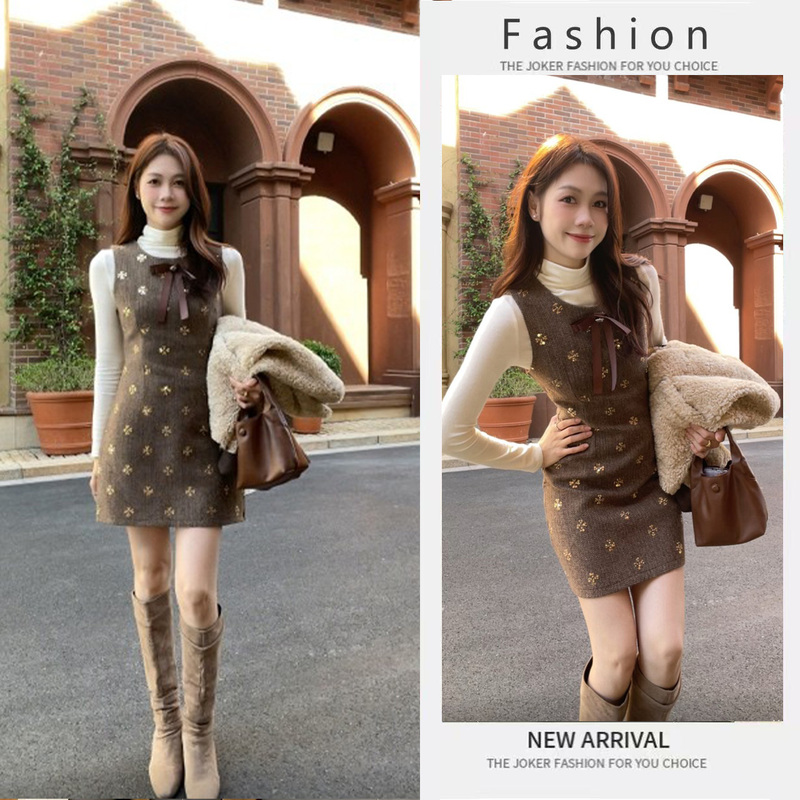 2026 Winter High-End Style Women's Winter Elegant Half-High Collar Base Shirt Vest Dress Two-Piece Set Trendy