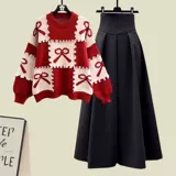 Зимний комплект, модный свитер, юбка, в корейском стиле