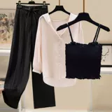 Комплект, лонгслив для отдыха с капюшоном, жилет, штаны, большой размер, осенний, коллекция 2022, 3 предмета