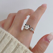 Small tiger silver ring 925 silver female tiger head ring tiger head This life is not falling out of color forefinger to ring senior