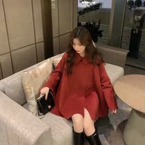 Retro red bifacial cashmere coat linashianshan cape jacket woman autumn and winter double face short children red wool